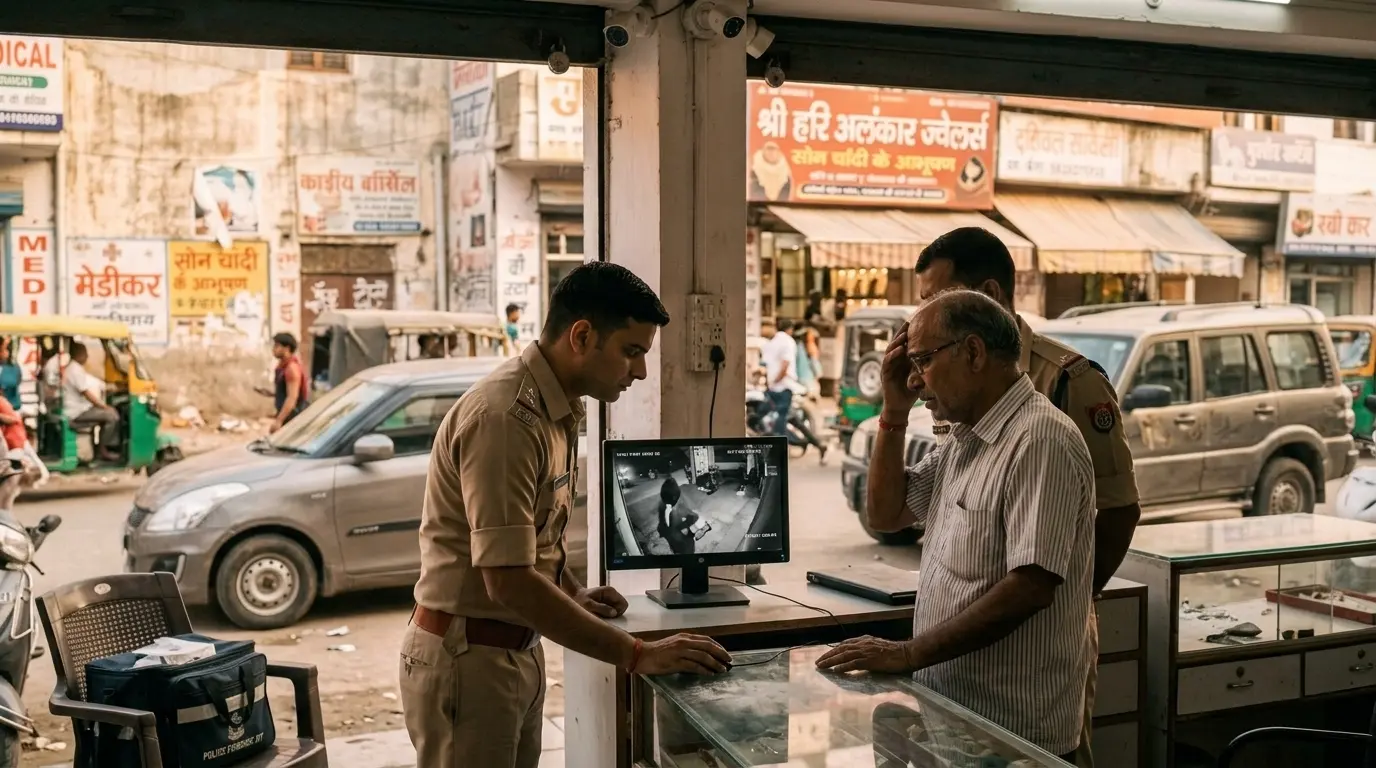 सेक्टर चार के श्री हरि अलंकार ज्वेलर्स में चोरी, CCTV खंगाल रही पुलिस