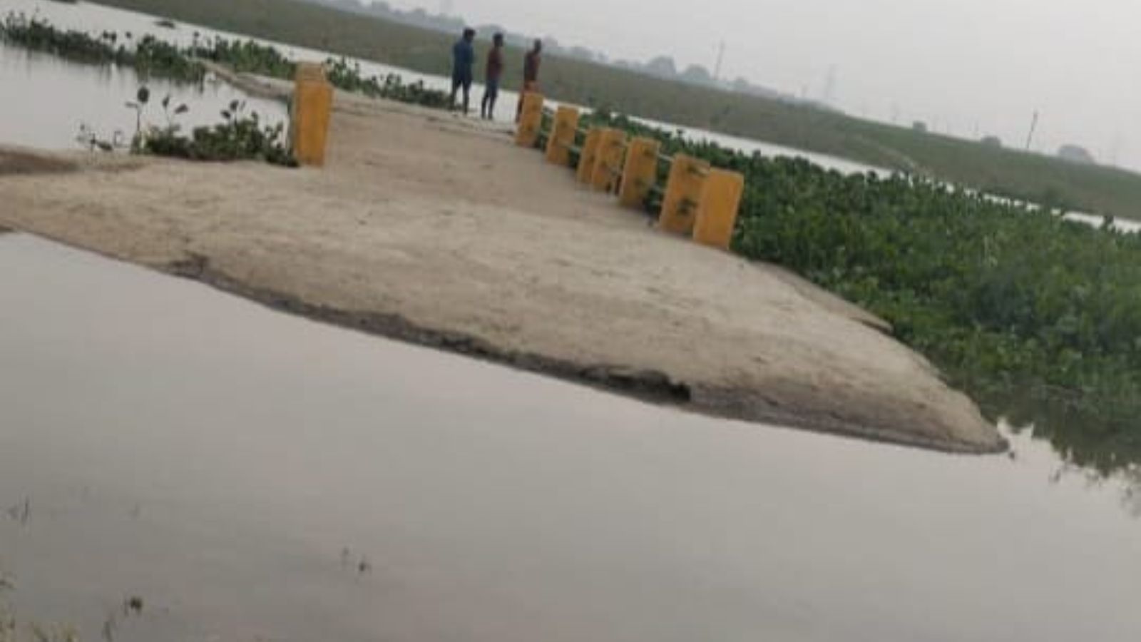 शाहपुर के सहजौली-हिरखी पिपरा पुल पर चढ़ने के कगार पर बाढ़ का पानी