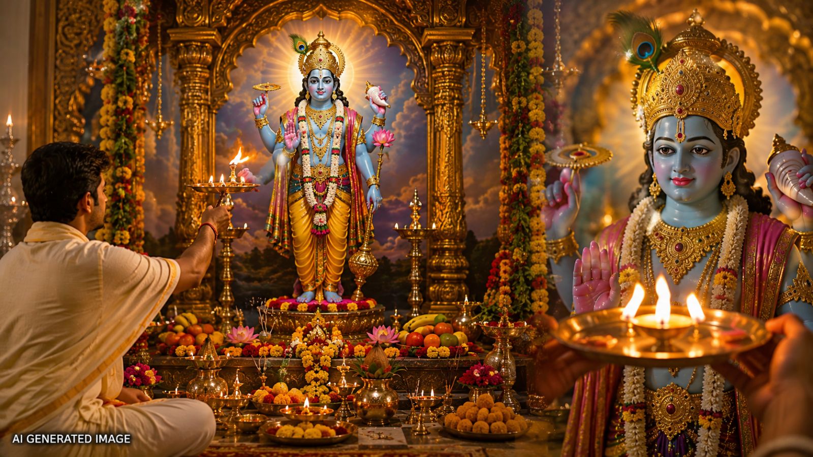 भगवान विष्णुु की पूजा (एआई)