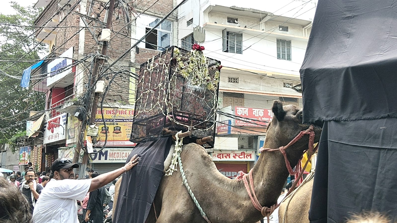 ऊंट पर लदी अमारी के साथ जुलूस