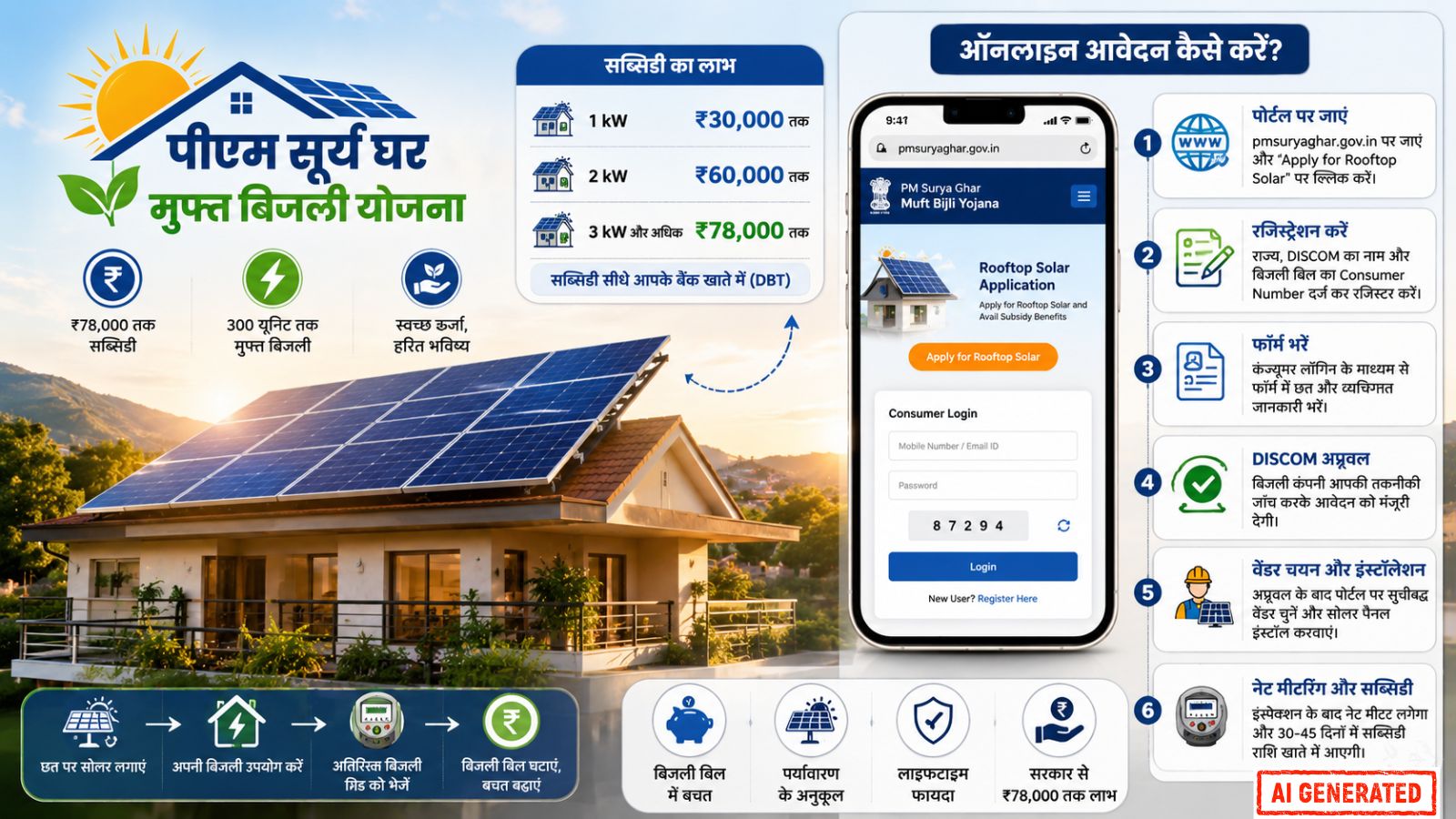 पीएम सूर्य घर मुफ्त बिजली योजना ऑनलाइन आवेदन करें