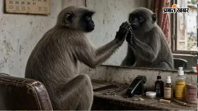 चौपारण के सैलून में घुसा लंगूर, शीशे में देखकर दो घंटे तक खुद को निहारता रहा