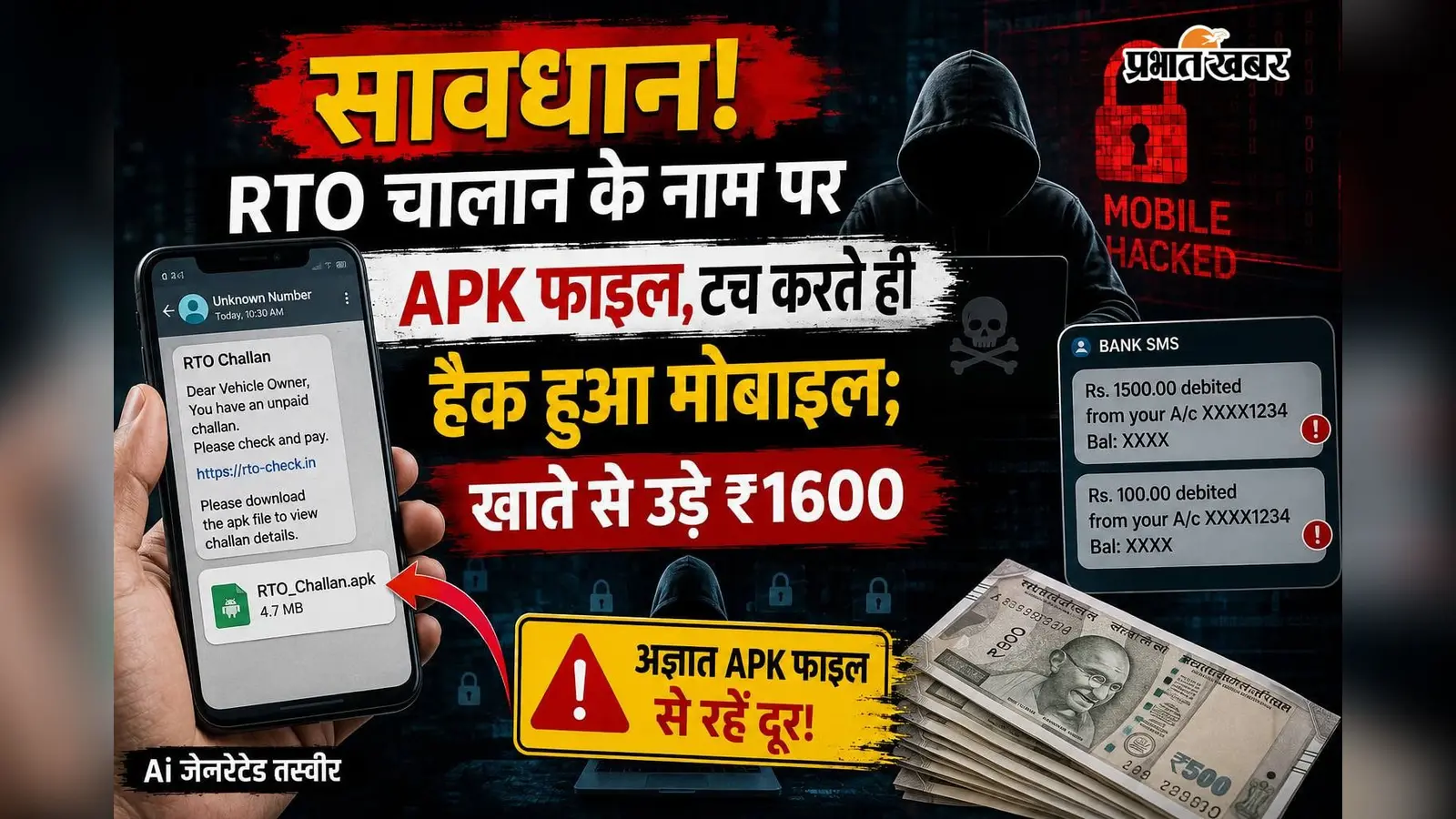 सावधान! RTO चालान के नाम पर APK फाइल, टच करते ही हैक हुआ मोबाइल; खाते से उड़े ₹1600