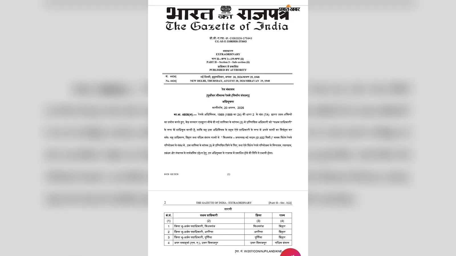 जारी किया गया अधिसूचना