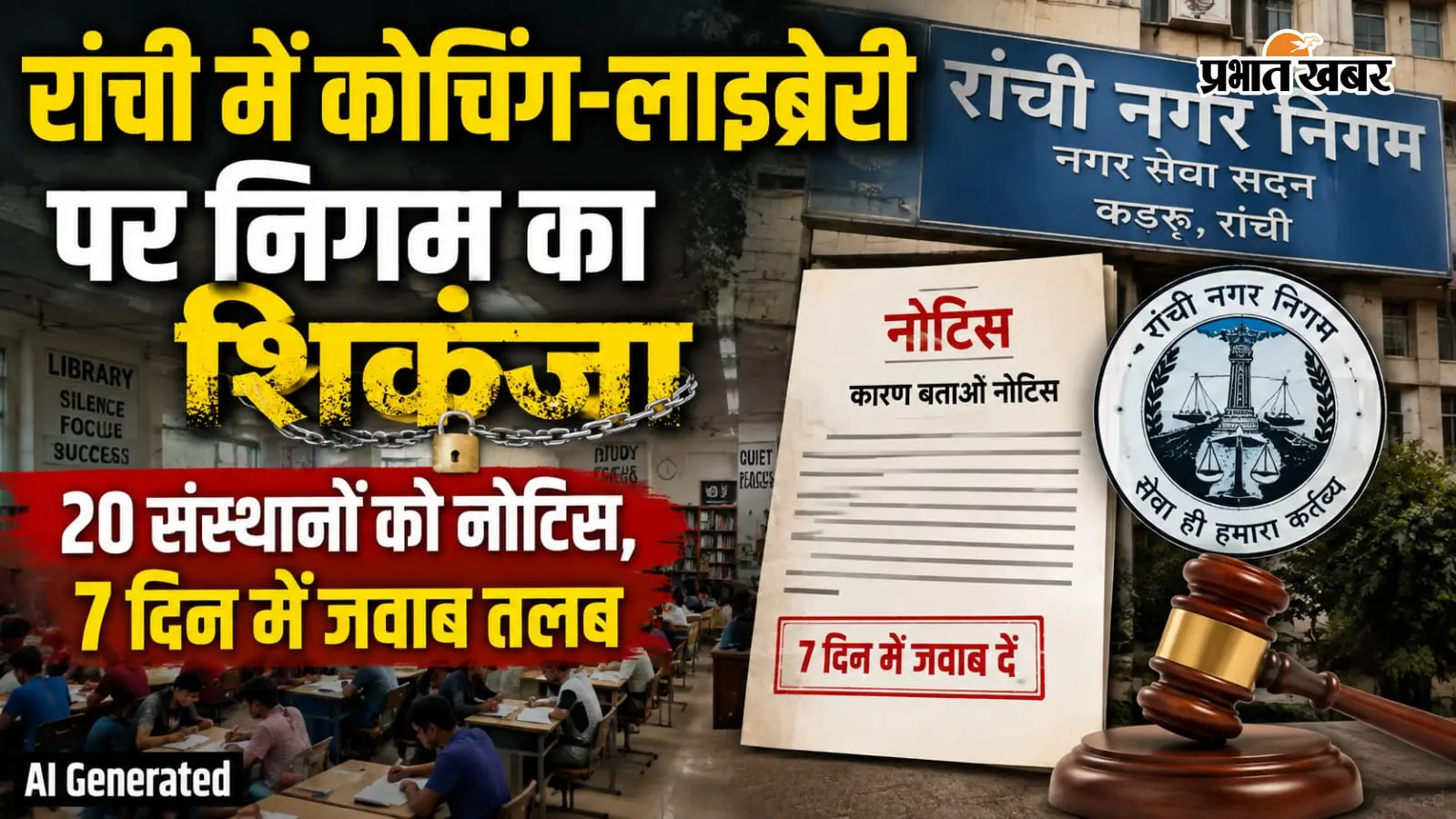 रांची में कोचिंग-लाइब्रेरी पर निगम का शिकंजा, 20 संस्थानों को नोटिस, 7 दिन में जवाब तलब