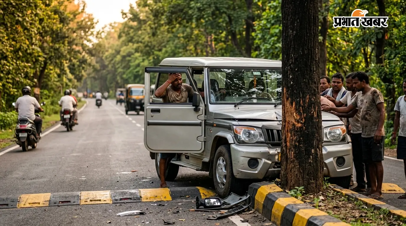 गिरिडीह-डुमरी मार्ग पर हादसा, ब्रेकर के पास पेड़ से टकराया चारपहिया वाहन; घायल