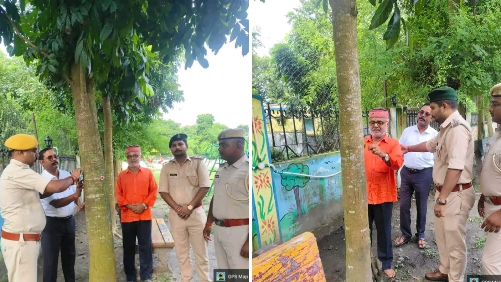 पेड़ को रक्षा सूत्र बांधते लोग.