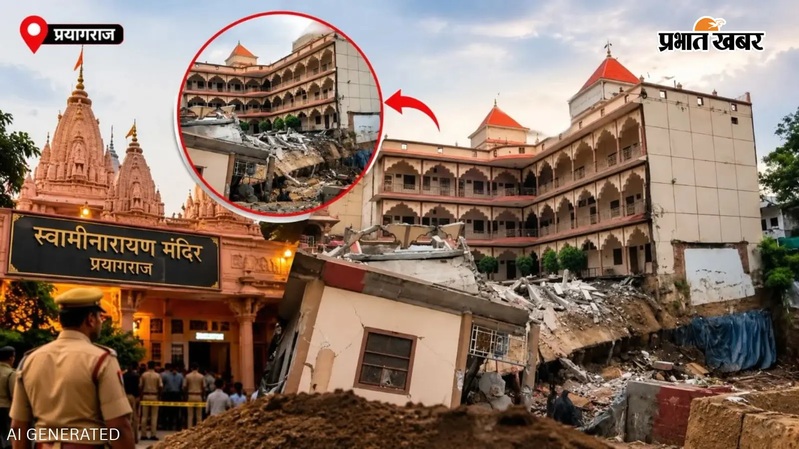 प्रयागराज में आधी रात मंदिर का तीन मंजिला हिस्सा अचानक गड्ढे में समाया, हादसे से पहले आखिर क्या हो रहा था पीछे