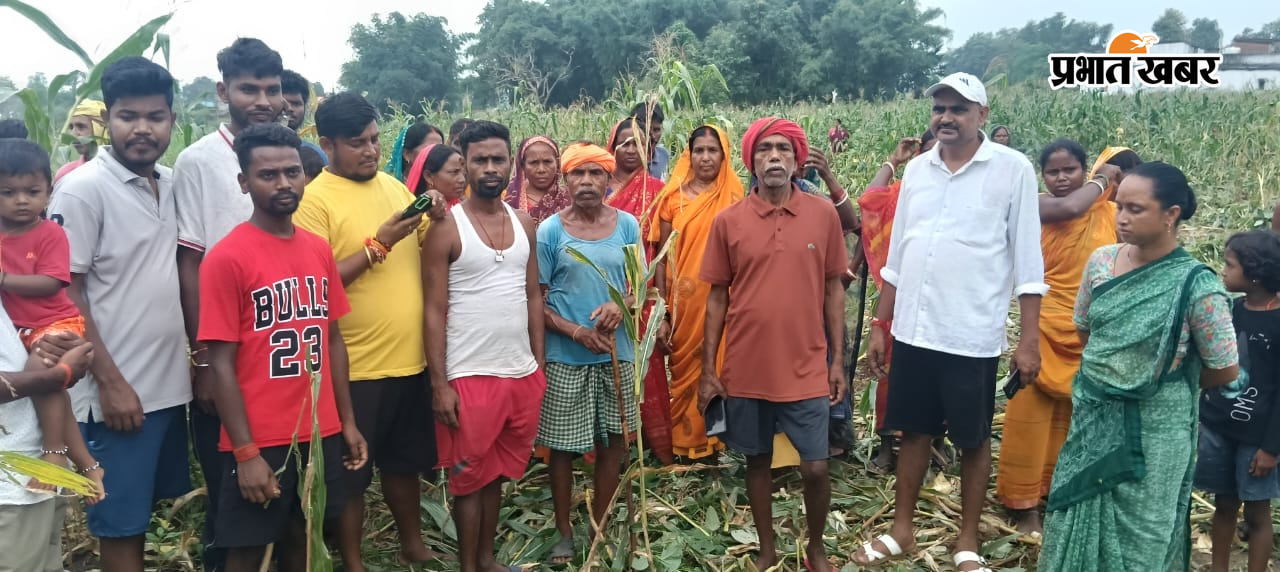 घिरे हुए घर की तस्वीर देखने के लिए पहुंचे गांव के लोगों की तस्वीर | Prabhat Khabar Network