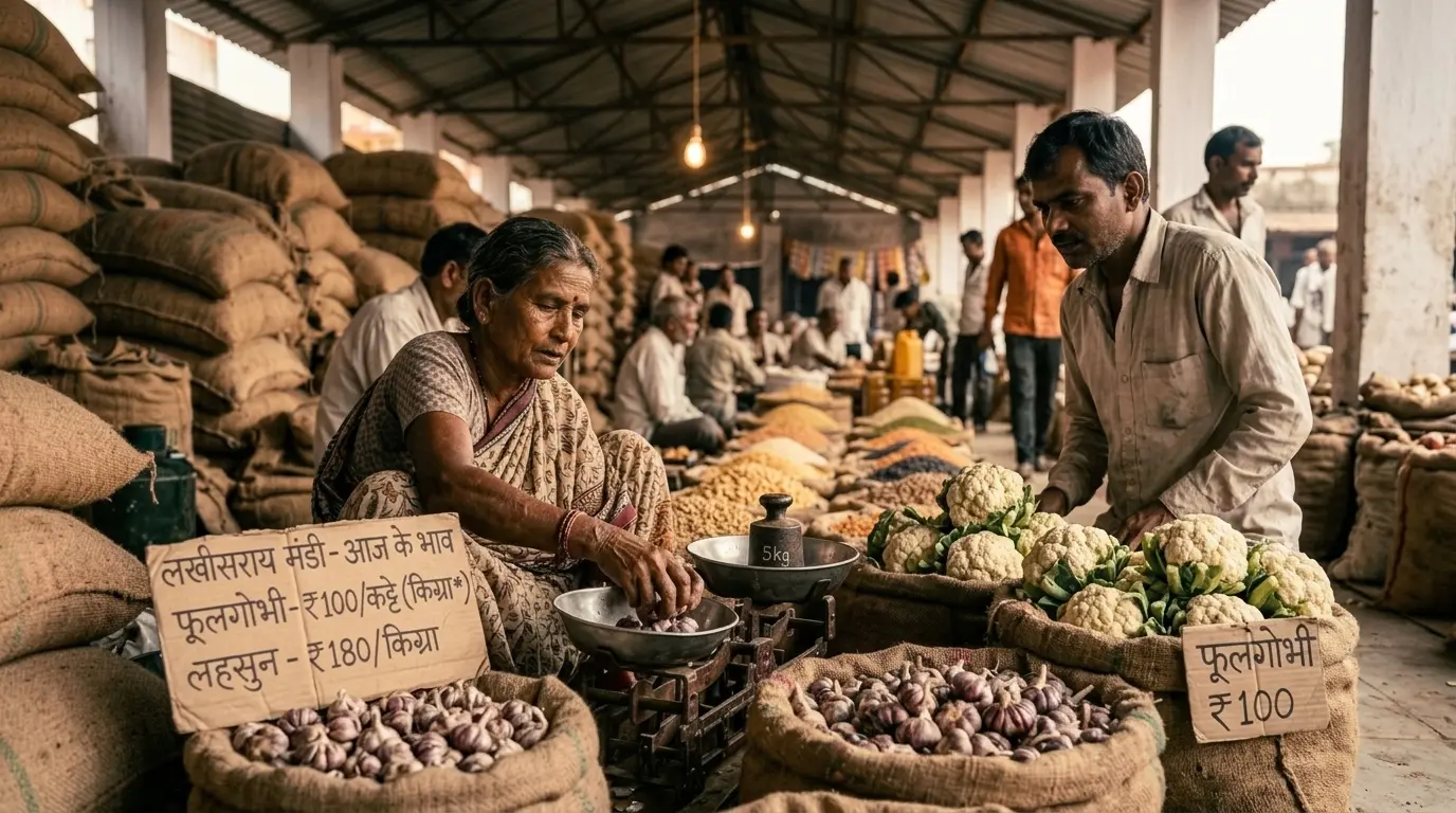 लखीसराय मंडी भाव: फूलगोभी ₹100 और लहसुन ₹180 किलो, जानें सोमवार के ताजा रेट