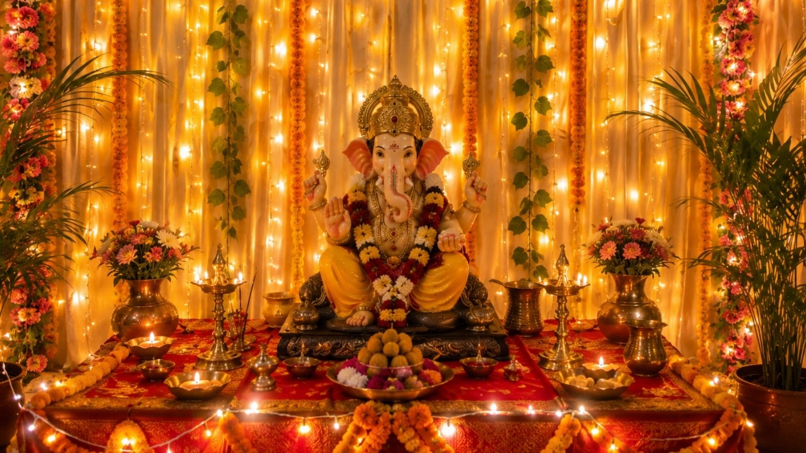 जगमगाती लाइट्स से सजा बप्पा का खूबसूरत दरबार, PC - AI