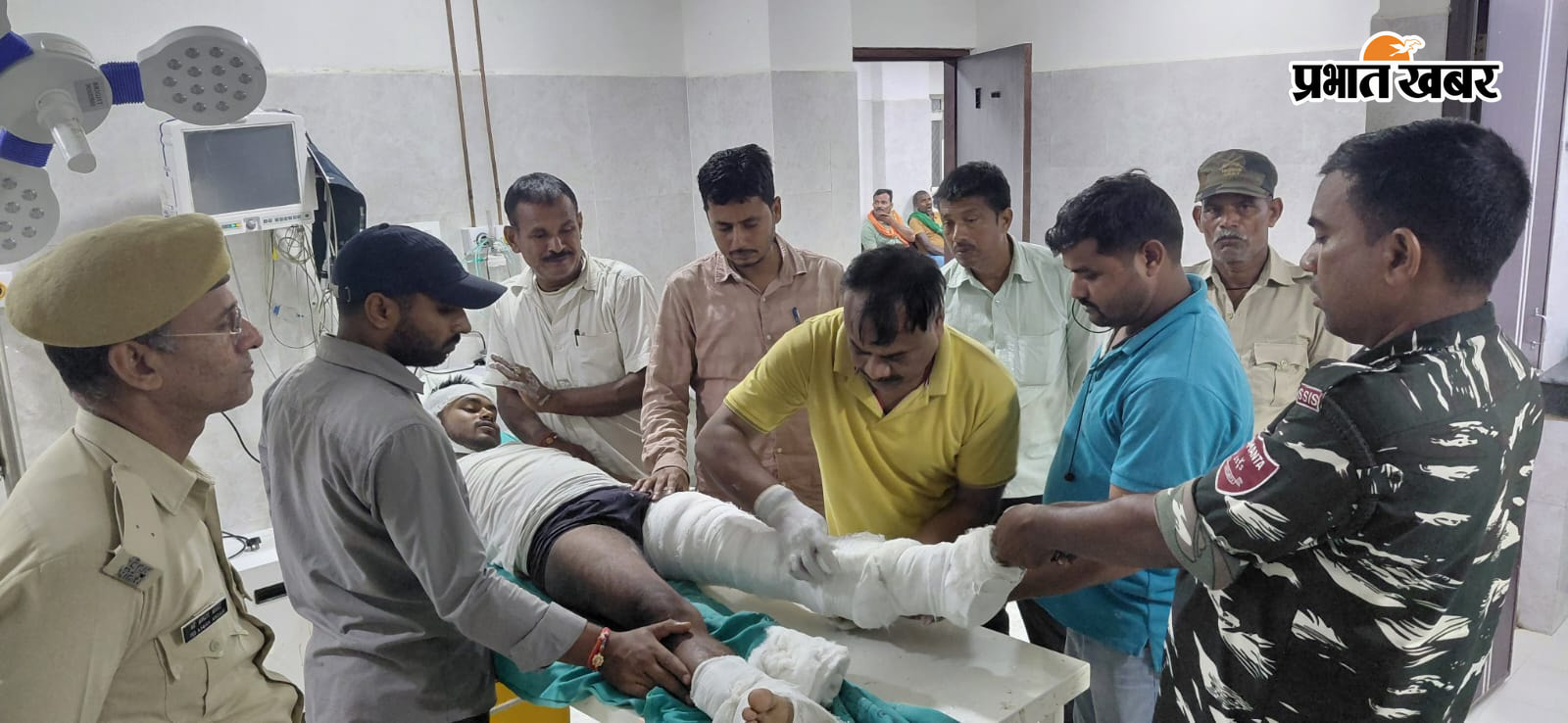 मृतक का तस्वीर, इलाजरत जख्मी साथी, अस्पताल में रोते बिलखते परिजन | Prabhat Khabar Network