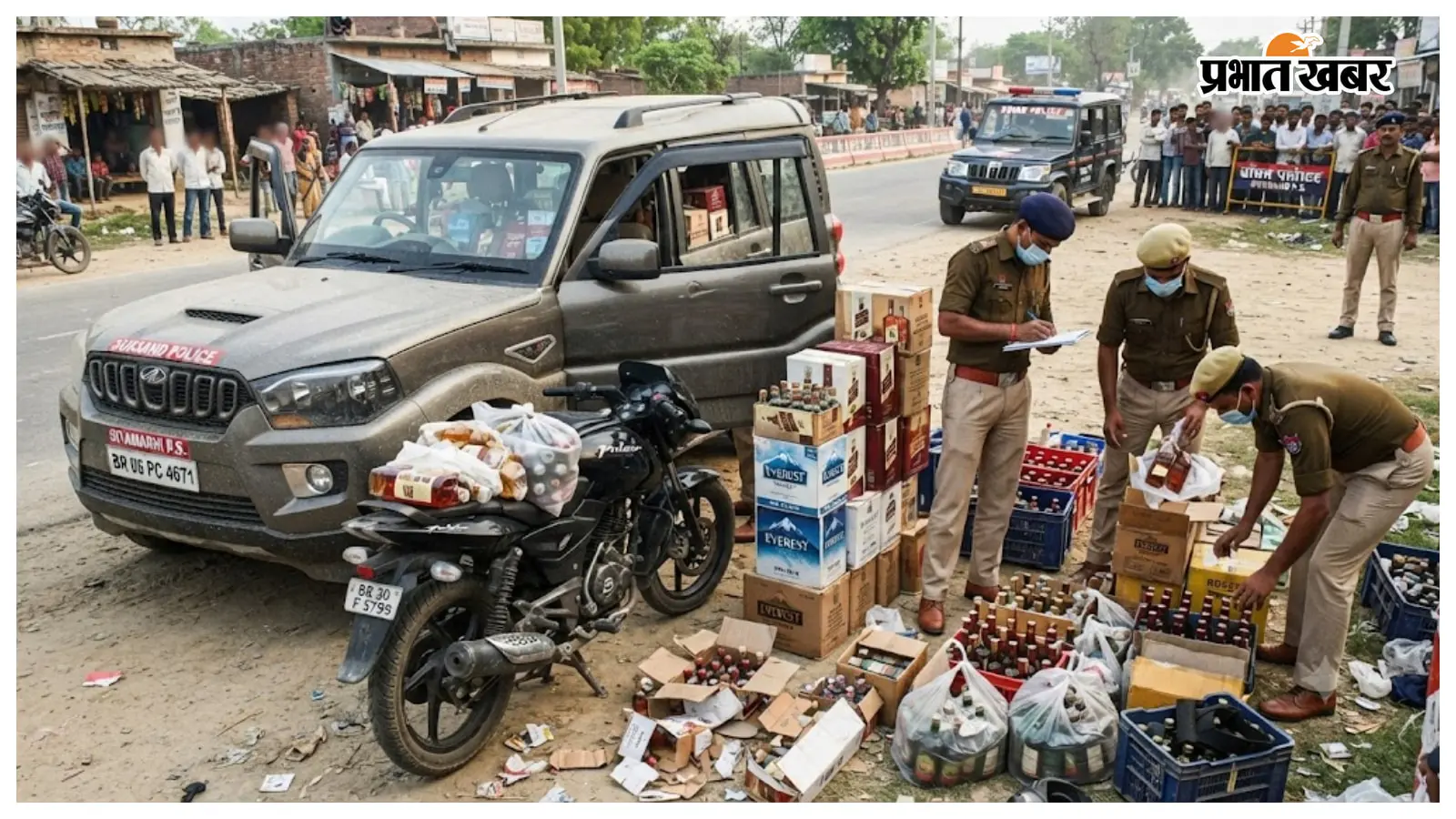 सीतामढ़ी के सुरसंड में पुलिस की बड़ी कार्रवाई, 2400 बोतल नेपाली शराब के साथ स्कोर्पियो और बाइक जब्त