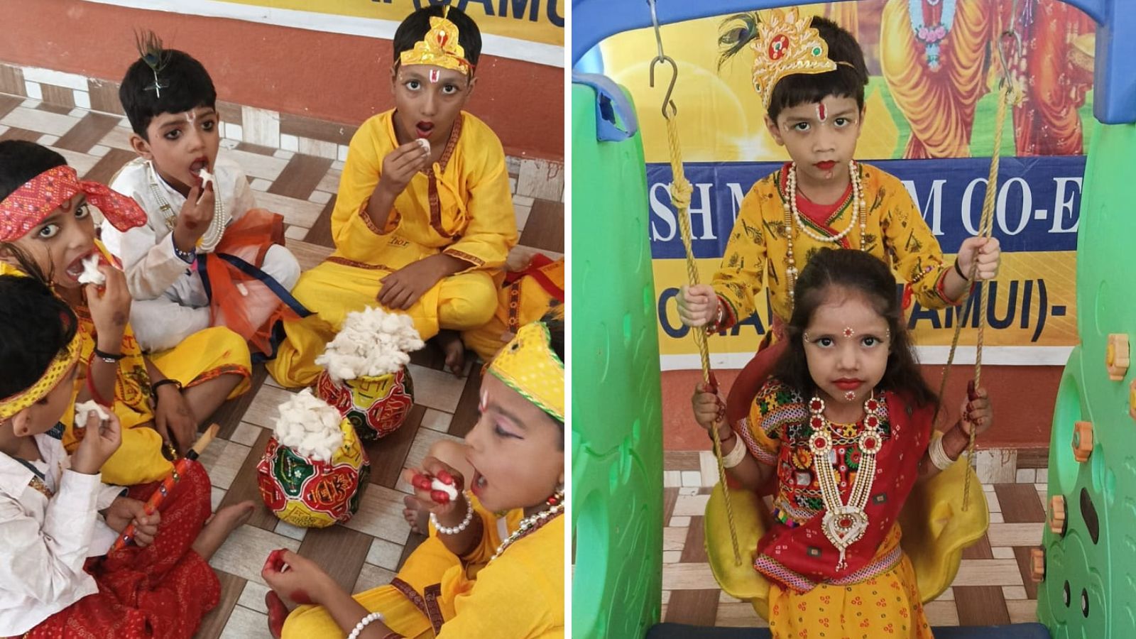 कृष्ण लीला की प्रस्तुति देते बच्चे.