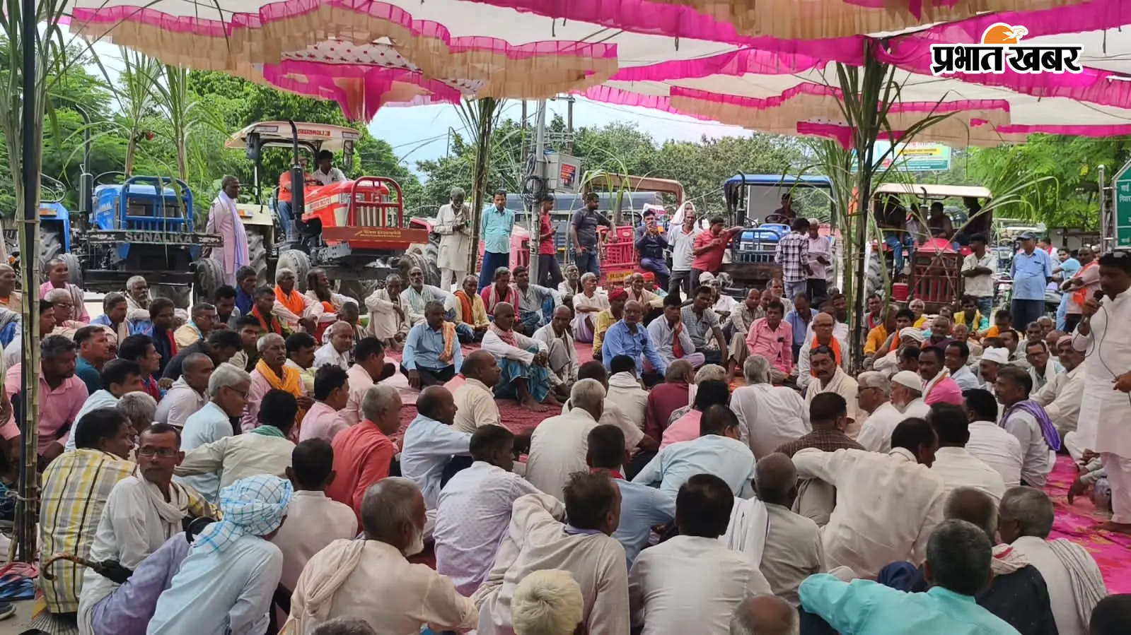 चीनी मिलें खुलने से पहले गन्ने का भाव तय करने की मांग, 650 रुपये क्विंटल के लिए किसानों का धरना