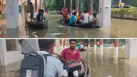 TMBU में नाव बनी सहारा, कैंपस में चार फीट से ज्यादा पानी, प्रोफेसर कॉलोनी के शिक्षक छोड़ रहे घर