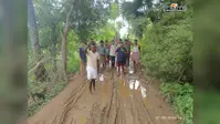 जयपुर के इनारावरण गांव की ढाई किमी सड़क बारिश में बनी दलदल, मरीजों को खाट पर ले जाने की मजबूरी