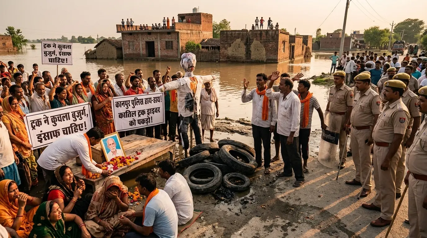 ट्रक ने कुचला बुजुर्ग, फिर गहरे पानी में फेंकने का आरोप; मौत से भड़के ग्रामीण, कानपुर में 3 घंटे हंगामा