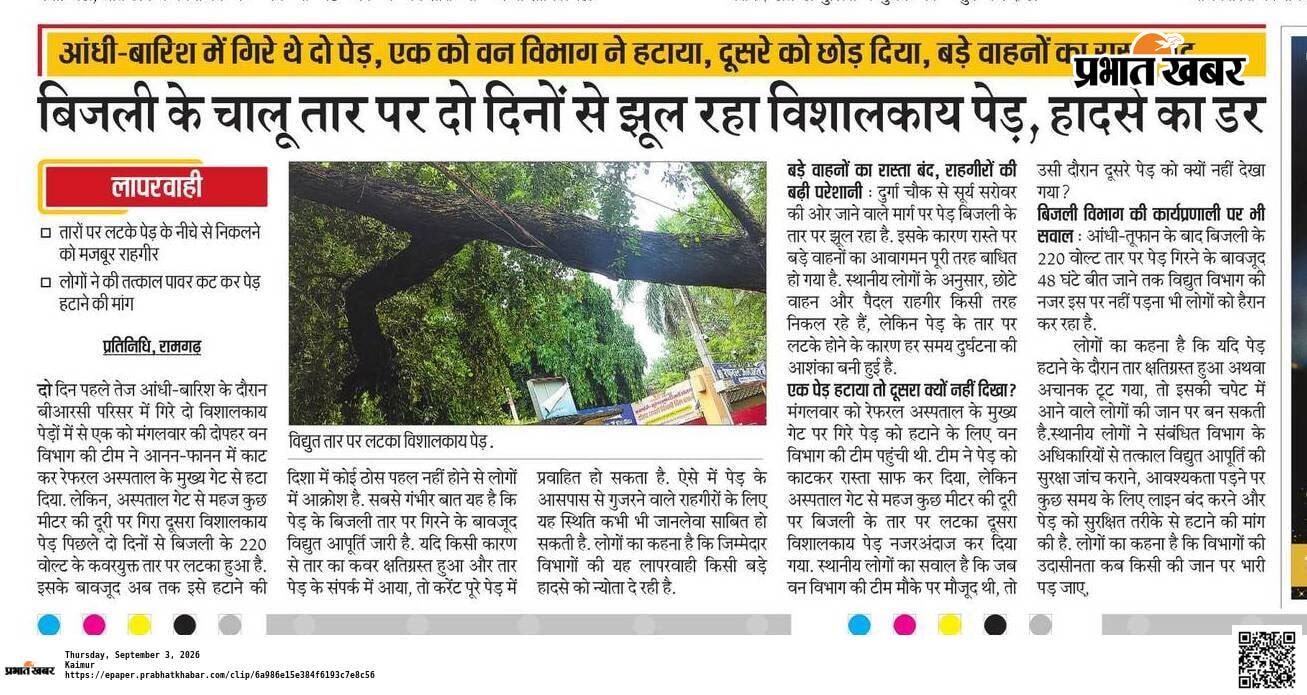मंगलवार की सुबह वन विभाग के कर्मियों द्वारा काटे गए विशालकाय पेड़, #आठ सितंबर को प्रकाशित खबर #तीन सितंबर को प्रकाशित खबर | Prabhat Khabar Network