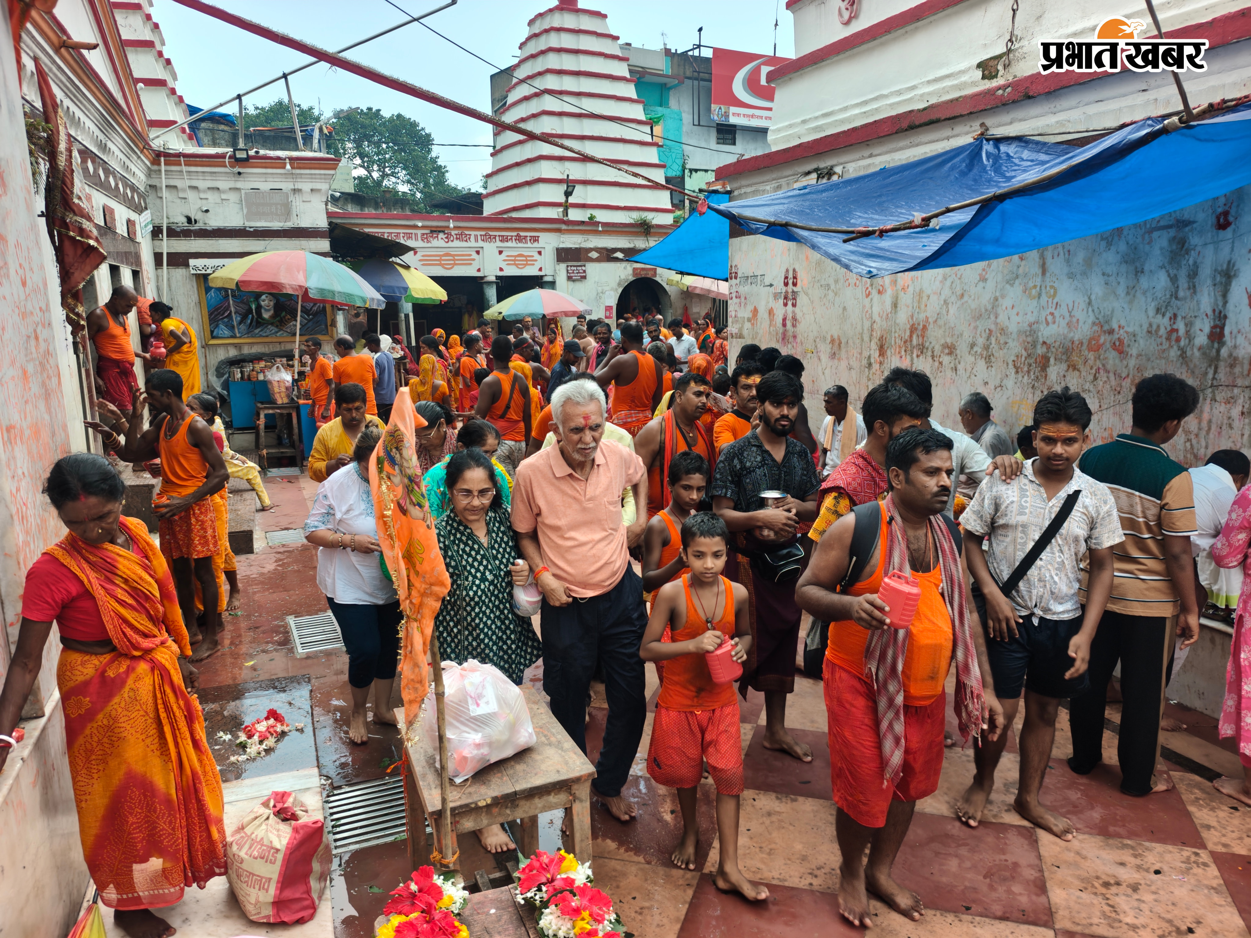 बासुकिनाथ में कांवरियों की कतार और बाबा की पूजा-अर्चना करते श्रद्धालु. | Prabhat Khabar Network