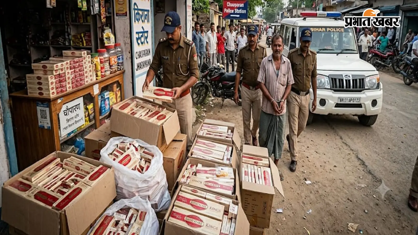 चौपारण में पुलिस की छापेमारी, 790 पैकेट नकली गोल्ड फ्लैक सिगरेट बरामद; दुकानदार हिरासत में