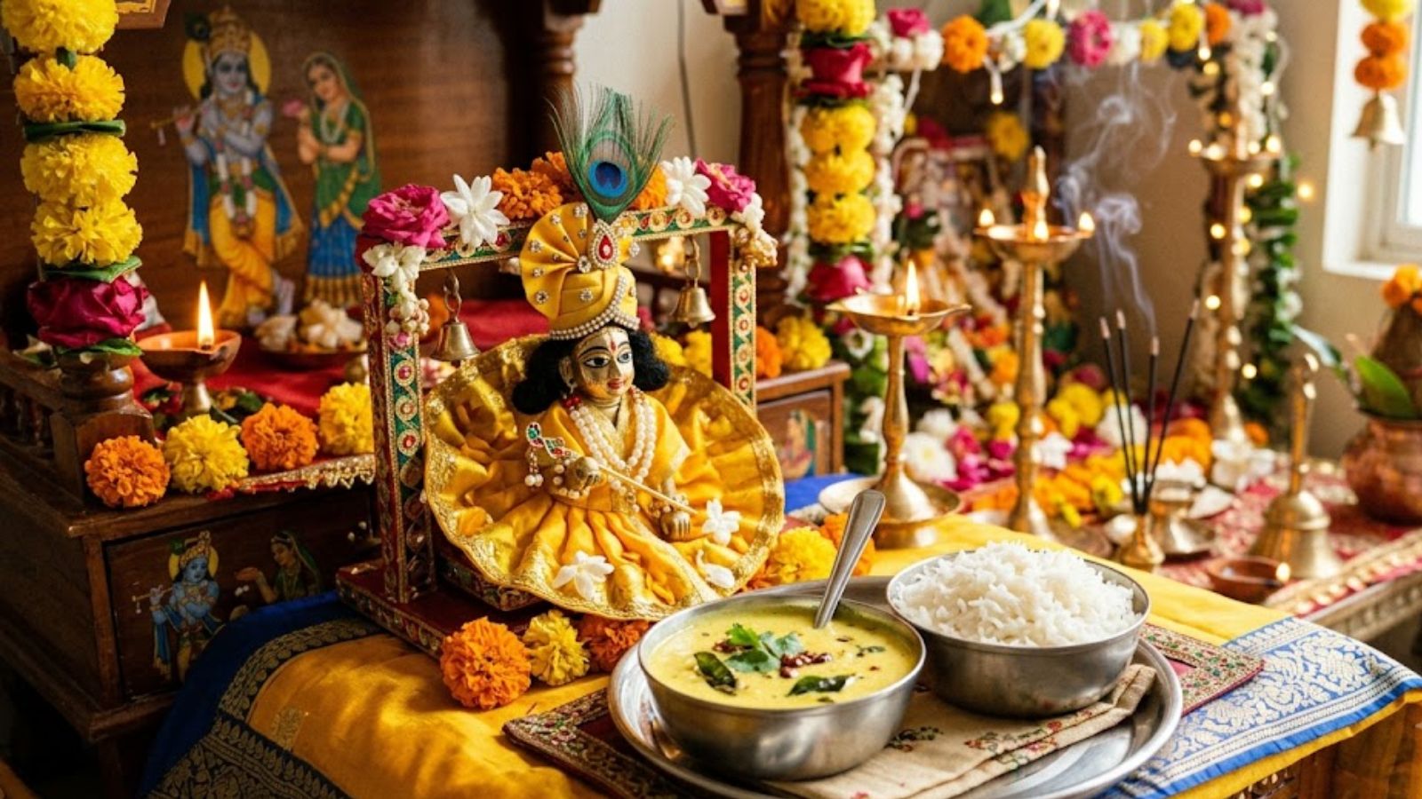 भगवान कृष्ण को अर्पित कढ़ी-चावल के भोग की सांकेतिक तस्वीर (एआई)