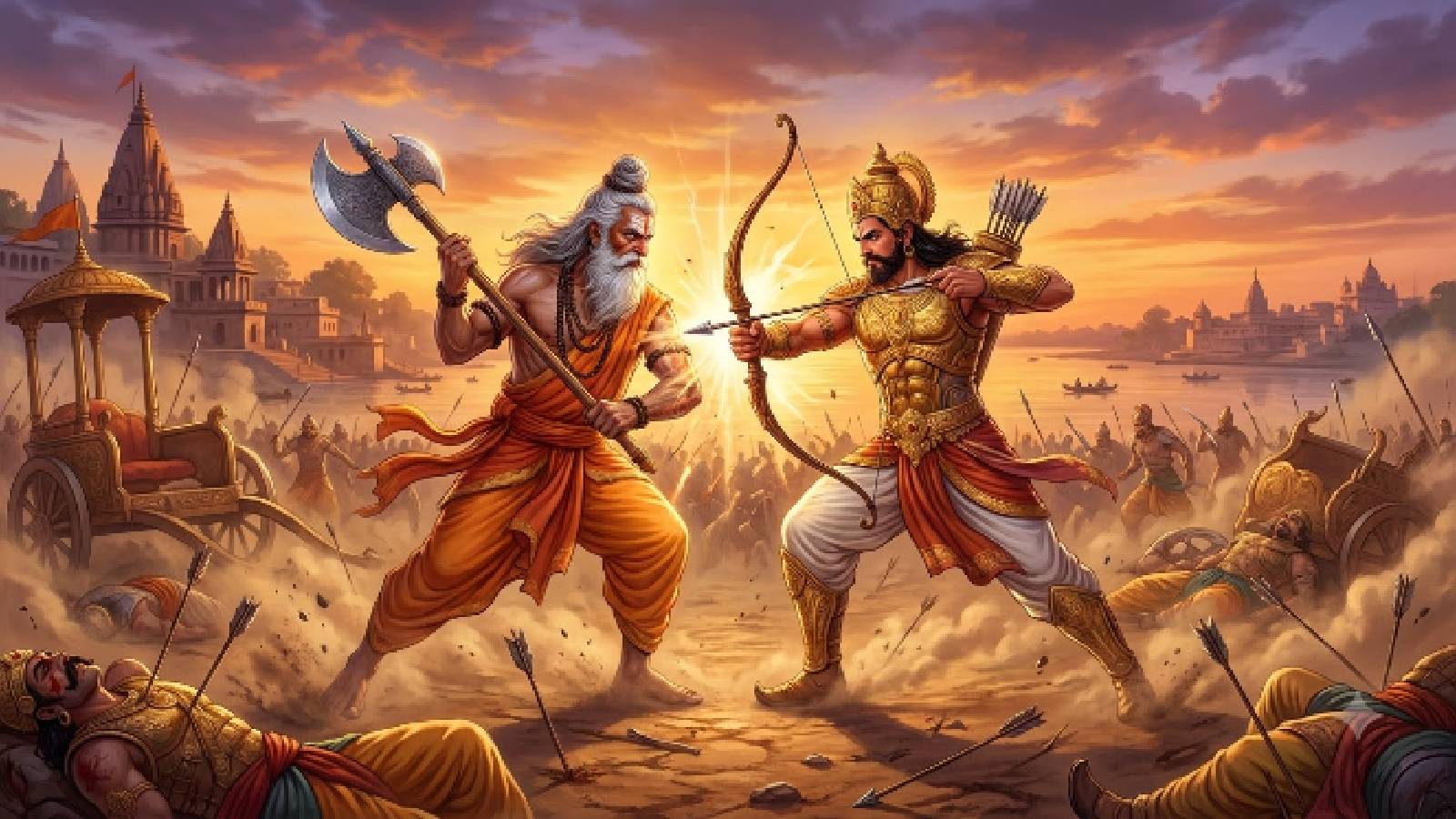 परशुराम और भीष्म के बीच युद्ध (Image- AI Generated)