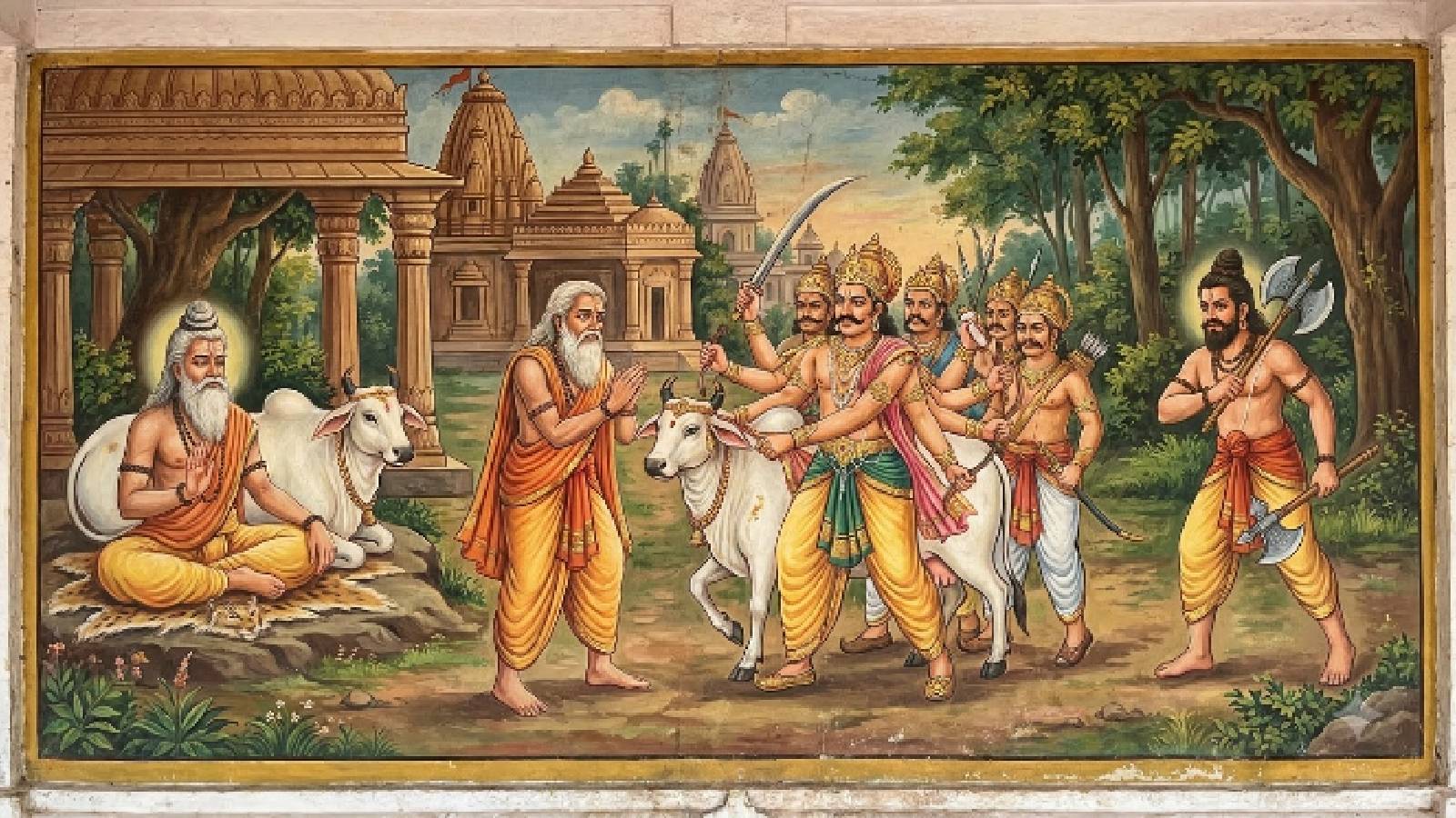 परशुराम और सहस्रबाहु के बीच युद्ध को दर्शाती तस्वीर (Image- AI)