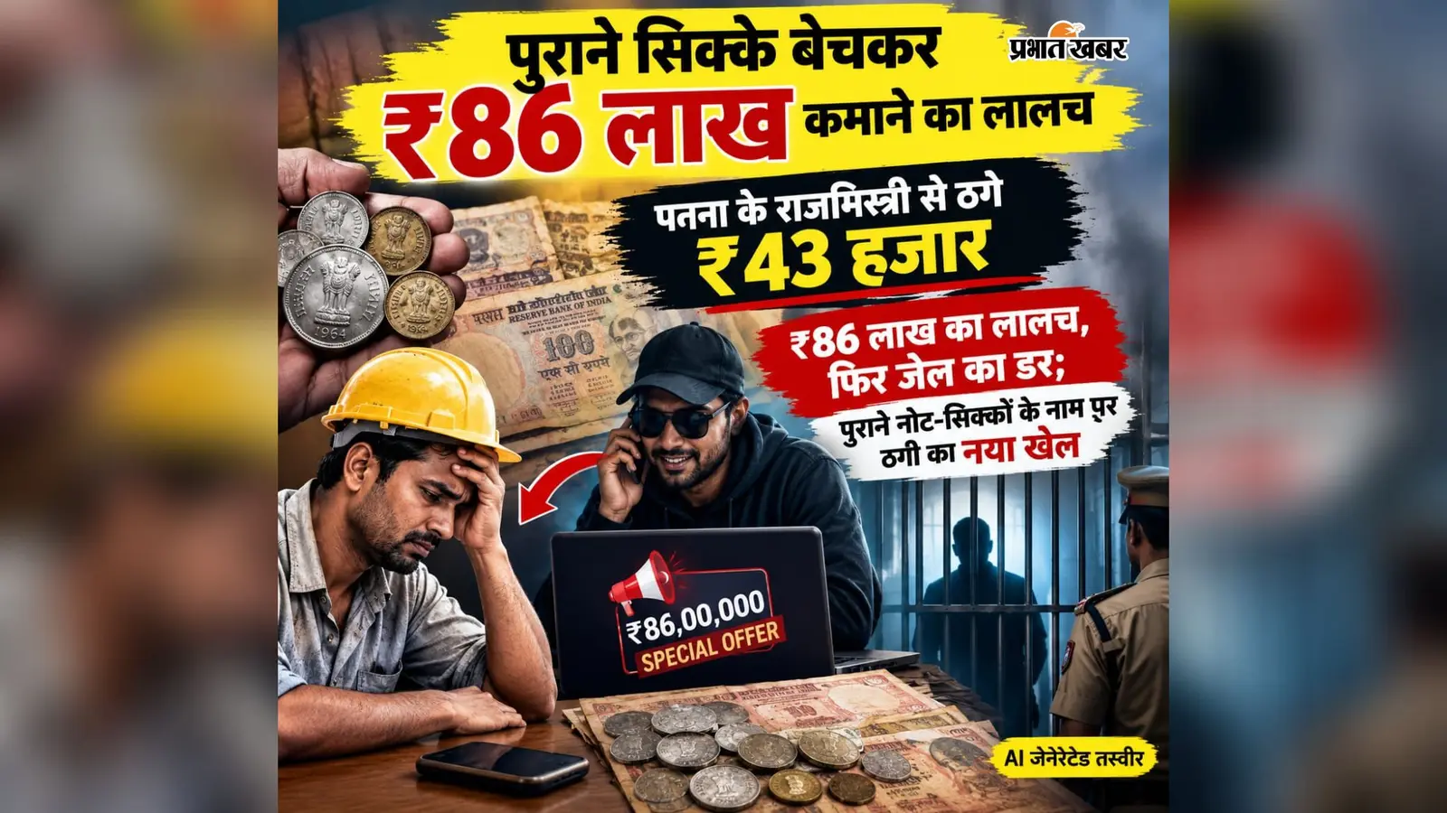 पुराने सिक्के बेचकर ₹86 लाख कमाने का लालच, पतना के राजमिस्त्री से ठगे ₹43 हजार