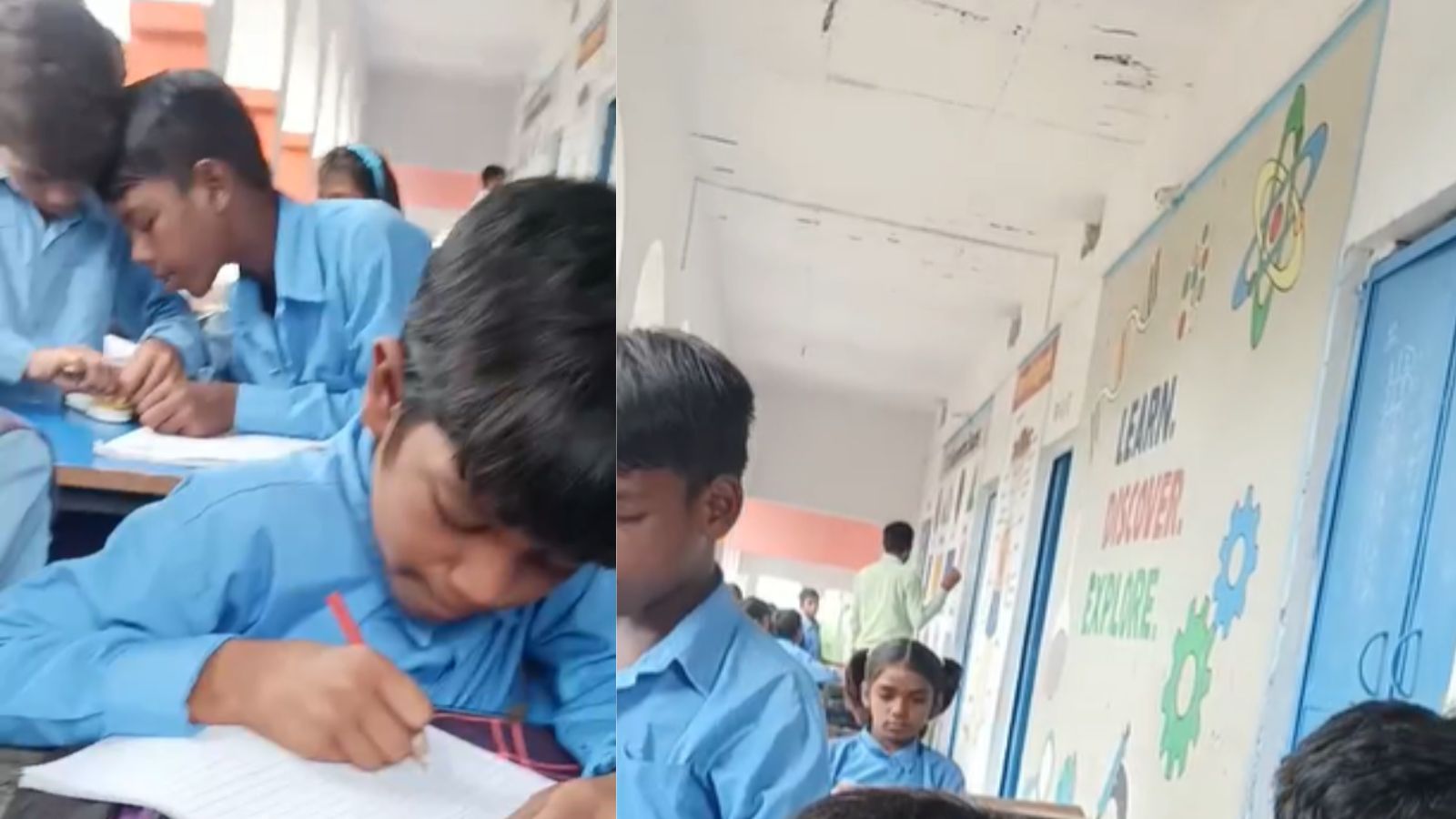 वायरल वीडियो में हॉल में पढ़ाई करते बच्चे