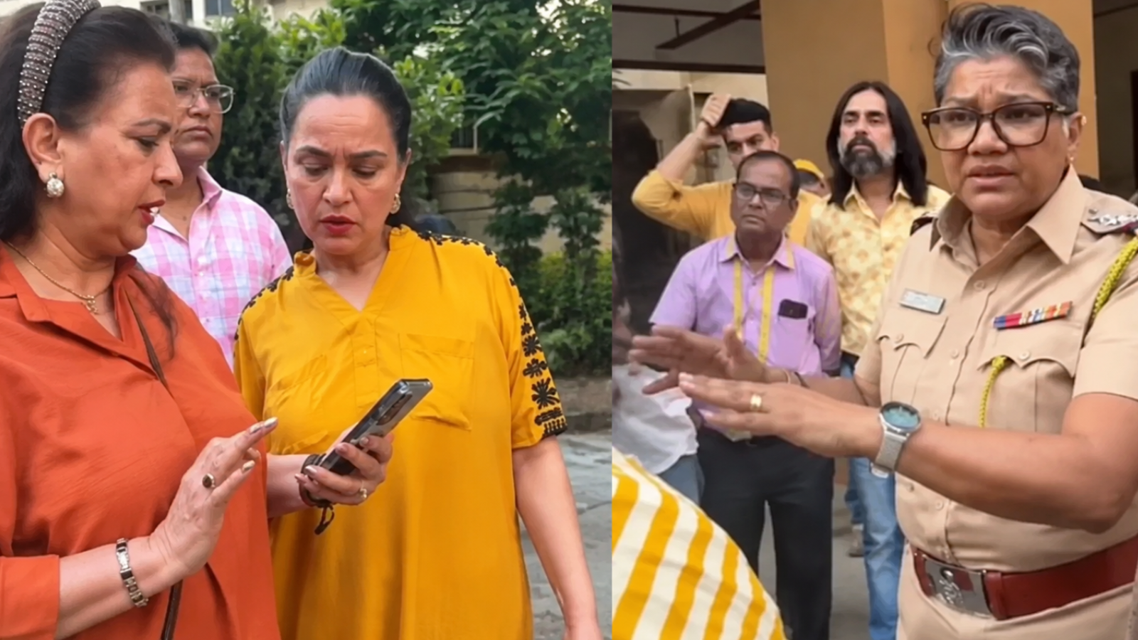CINTAA कार्यालय में पूनम ढिल्लों, पद्मिनी कोल्हापुरे, उपासना सिंह और पुलिस