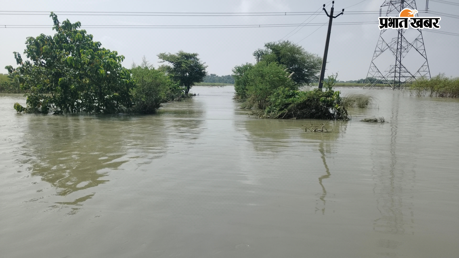 चेचियाही ढाब में सड़क पर फैला बाढ़ का पानी, सनहा-गोरगामा बांध पर शरण लिये बाढ़ पीडि़त | Prabhat Khabar Network