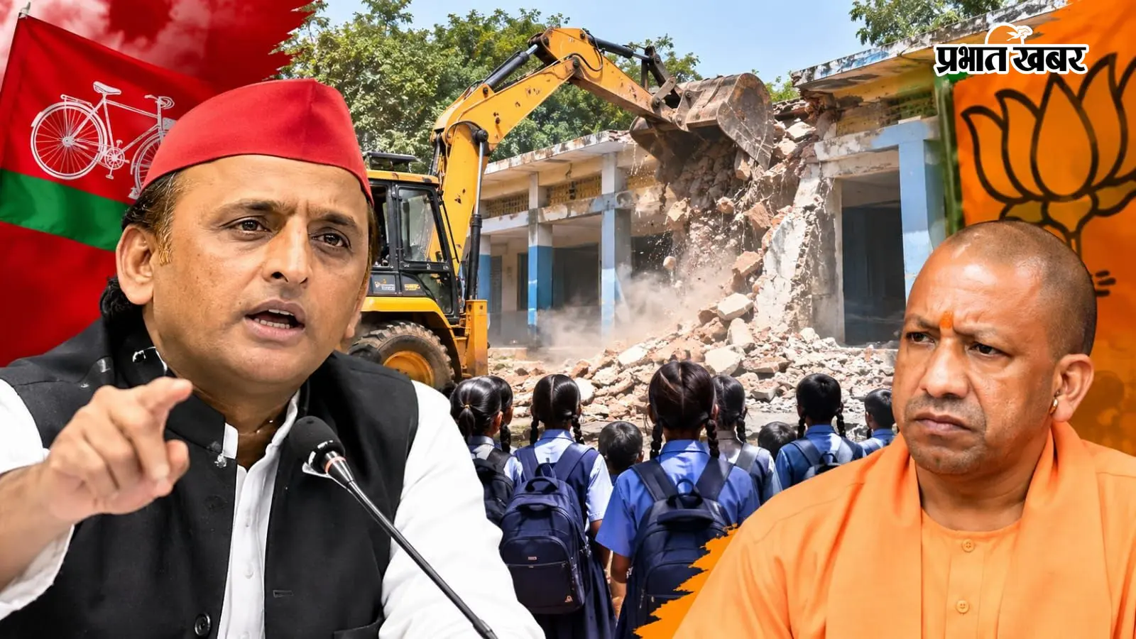 उप्र के स्कूलों पर बुलडोज़री वार, अबकी बार भाजपा पक्का बाहर! बलिया के पंदह में स्कूल पर चला बुलडोजर, गरमाई सियासत