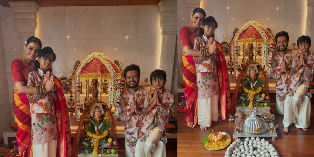 रितेश-जेनेलिया ने बेटों संग किया गणपति का स्वागत
