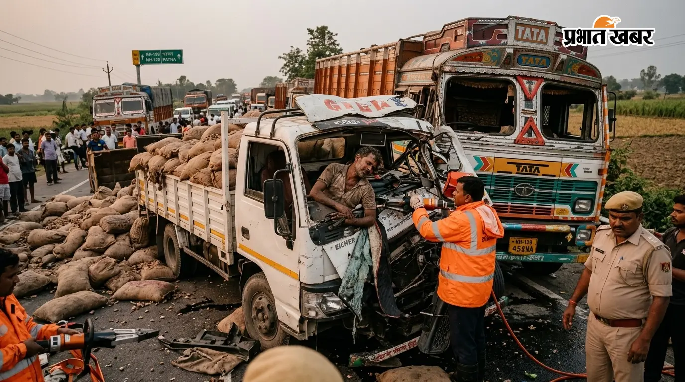पटना: एनएच-139 पर आमने-सामने भिड़े दो ट्रक, क्षतिग्रस्त केबिन में फंसा चालक, हालत गंभीर