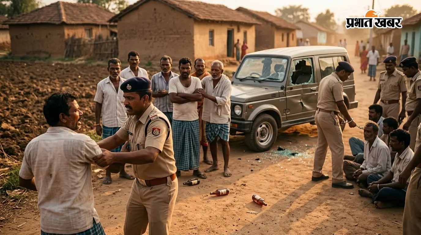 शराब बरामदगी के बाद पुलिस से भिड़े लोग, वाहन क्षतिग्रस्त. करीब एक दर्जन हिरासत में