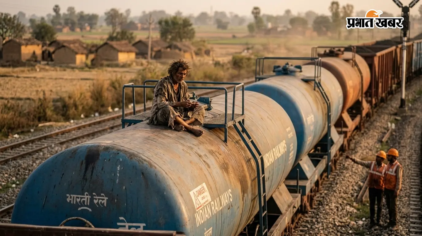 मालगाड़ी के तेल टैंकर पर चढ़ा सिरफिरा, 25 हजार वोल्ट तार की चपेट में आने से बचा, मची अफरा-तफरी