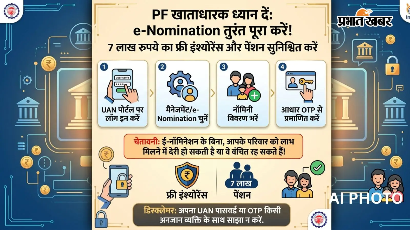 EPFO Alert: PF खाताधारक तुरंत निपटाएं यह छोटा काम, नहीं तो फंसेगा 7 लाख का इंश्योरेंस और पेंशन