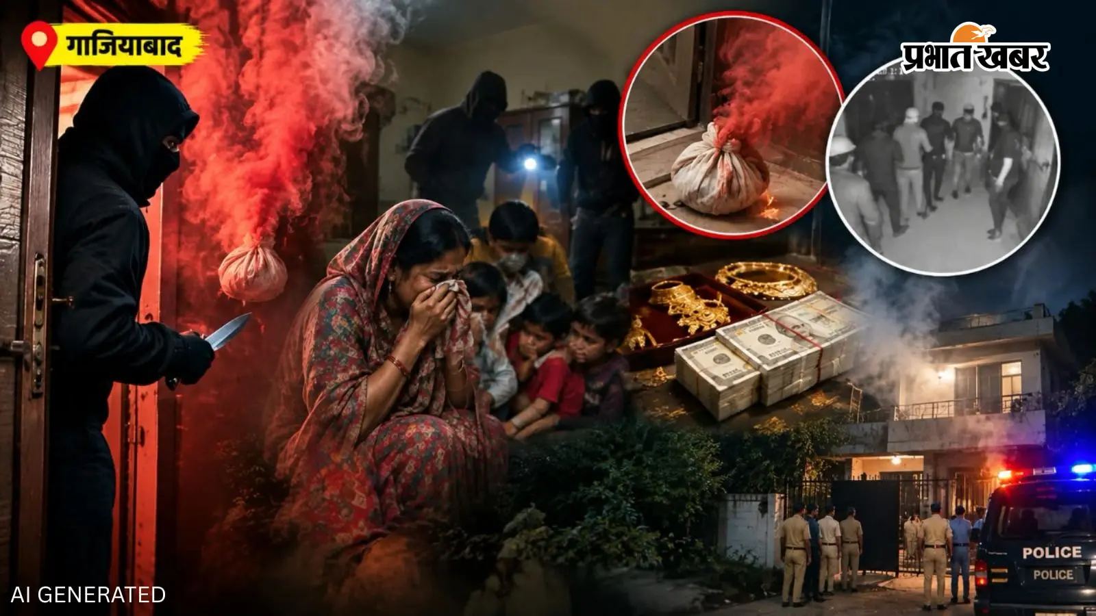 गाजियाबाद में लूट का खौफनाक खेल! मिर्च का धुआं फैलाकर घर में घुसे बदमाश, 10 किलो चांदी और 5 लाख कैश की तलाश में 2 घंटे बंधक रहा परिवार