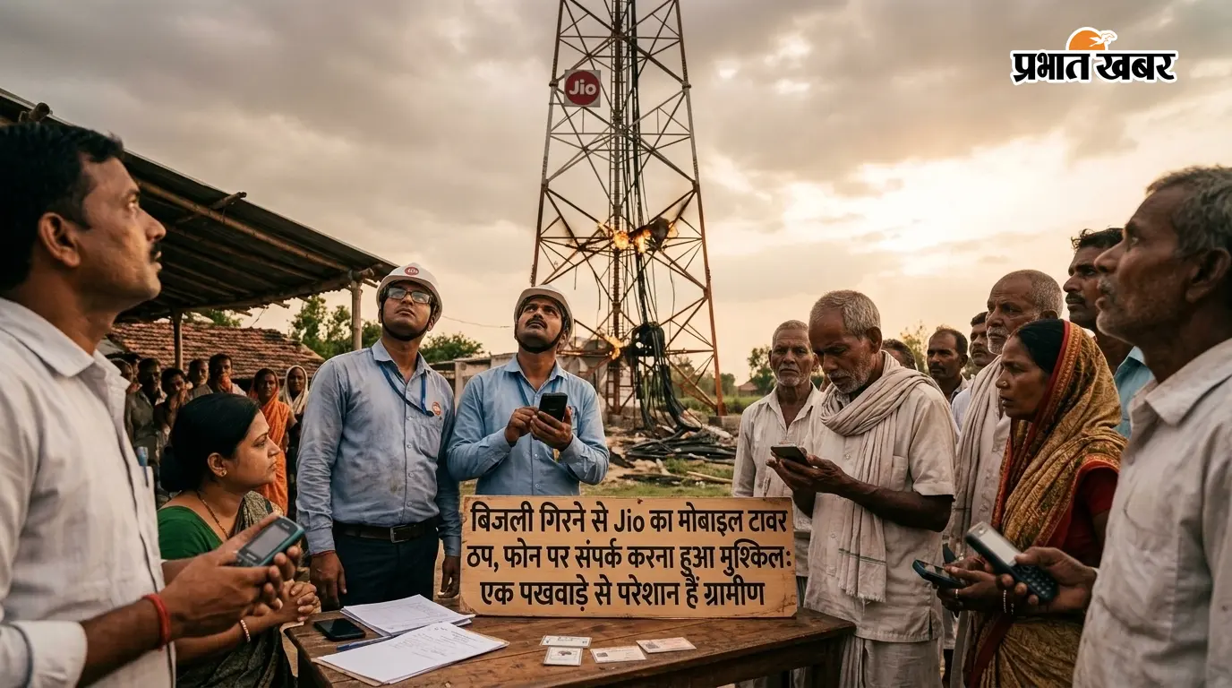 बिजली गिरने से Jio का मोबाइल टावर ठप, फोन पर संपर्क करना हुआ मुश्किल: एक पखवाड़े से परेशान हैं ग्रामीण