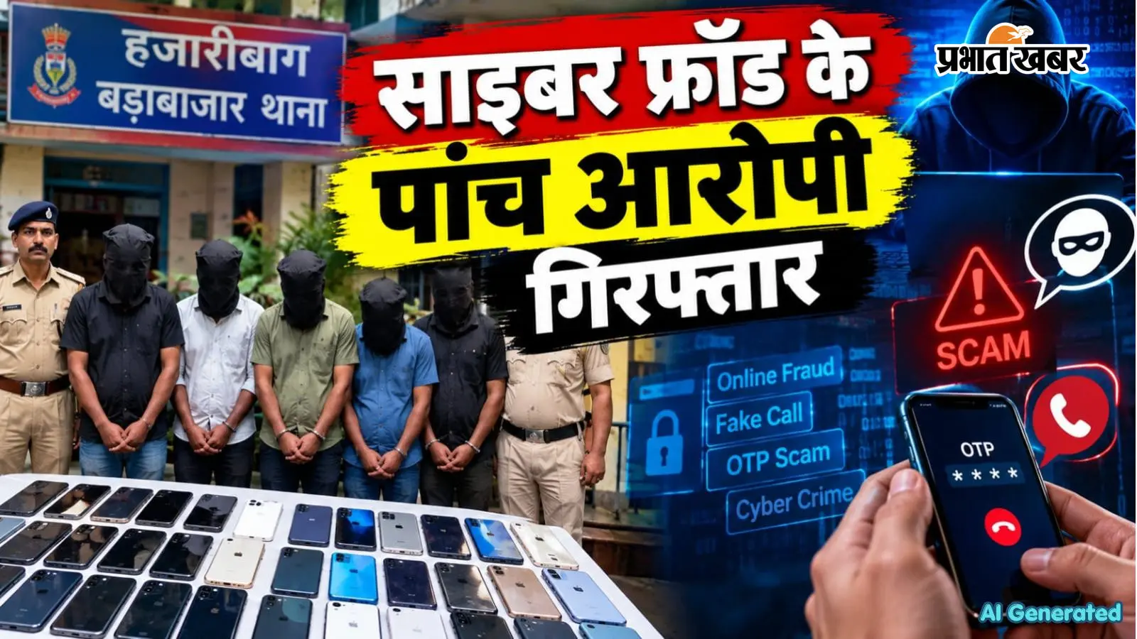 हजारीबाग में साइबर फ्रॉड के पांच आरोपी गिरफ्तार, कई मोबाइल जब्त