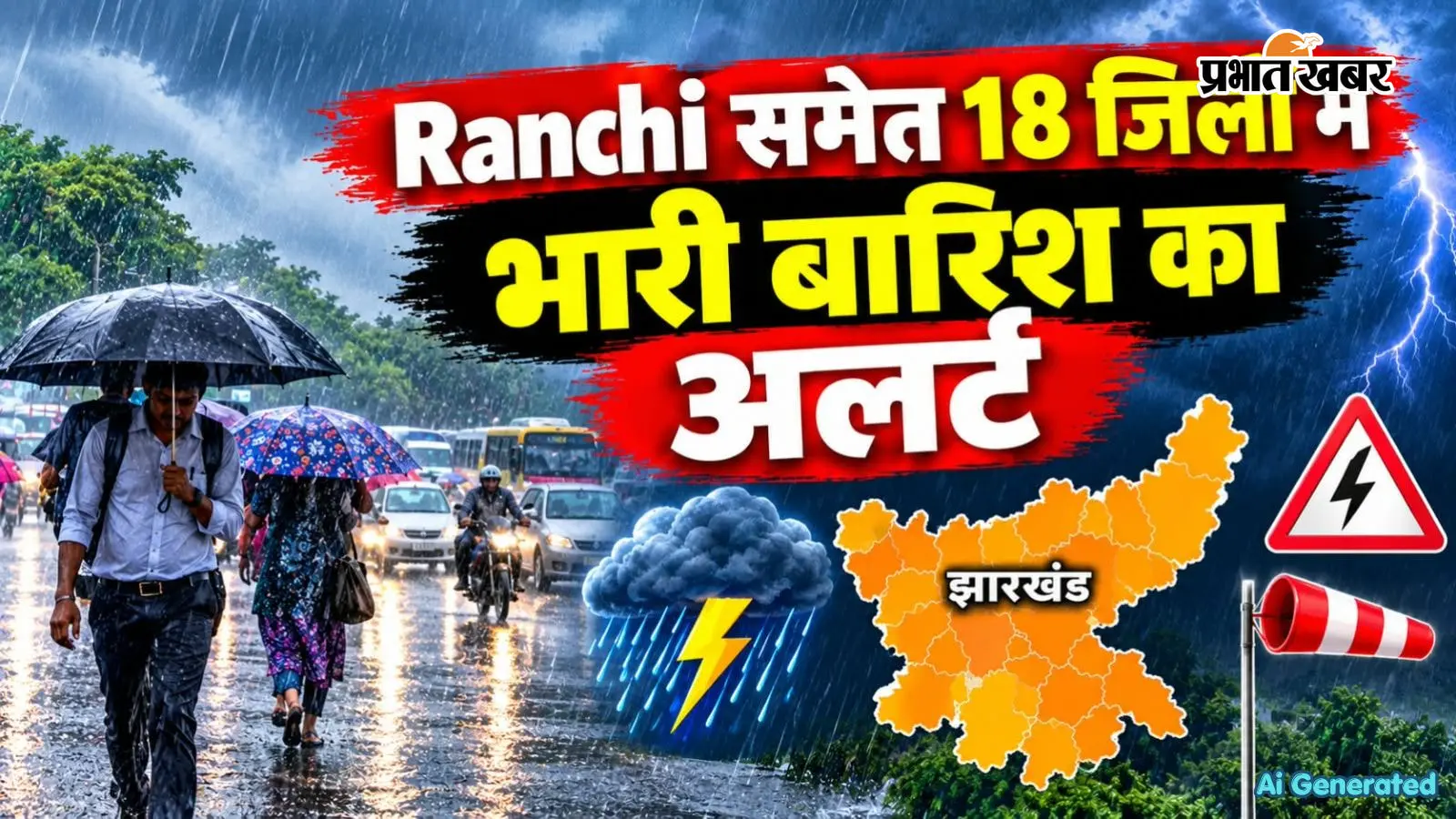 रांची समेत 18 जिलों में आज तेज हवा के साथ भारी बारिश का अलर्ट, वज्रपात की भी चेतावनी