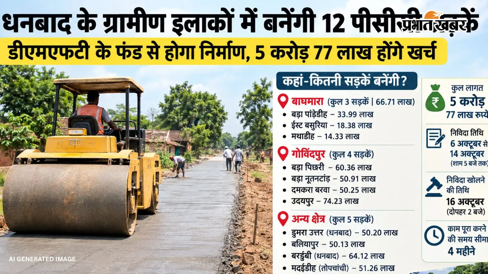 धनबाद में 5.77 करोड़ रुपये से बनेंगी 12 पीसीसी सड़कें, लघु सिंचाई ने जारी की निविदा