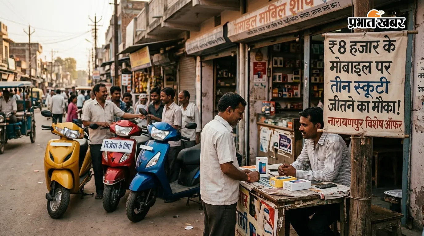 ₹8 हजार के मोबाइल पर तीन स्कूटी जीतने का मौका, नारायणपुर में दो दुकानों के ऑफर ने बढ़ायी चर्चा