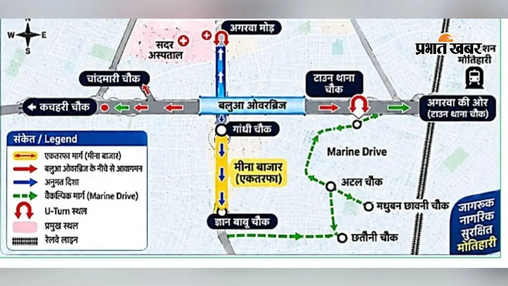 मोतिहारी में अब यहां से नहीं जा सकेंगे वाहन, मीना बाजार में वन-वे, बलुआ ओवरब्रिज का बदला रूट, देखें रूट चार्ट