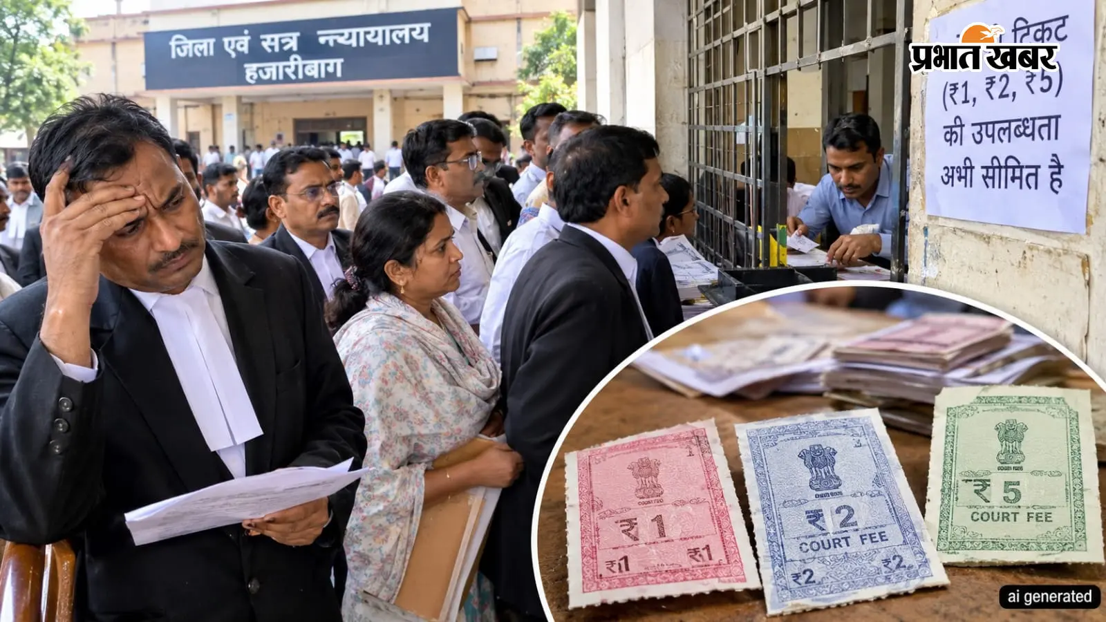 हजारीबाग कोर्ट में ₹1, ₹2 और ₹5 के कोर्ट फी टिकटों की भारी किल्लत, वकील और मुवक्किल परेशान