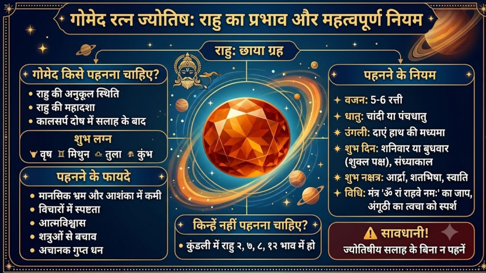 गोमेद रत्न की इन्फोग्राफिक (एआई)