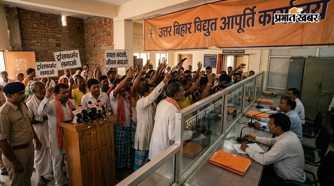 ट्रांसफार्मर लगाने और स्थल बदलने को लेकर ग्रामीणों ने बिजली कार्यालय में किया हंगामा