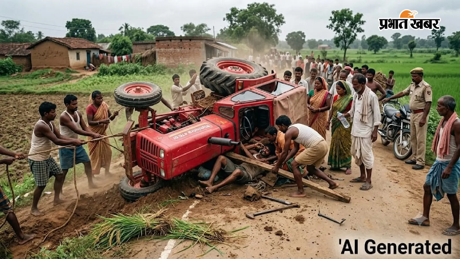 चंदवा में अनियंत्रित होकर पलटा ट्रैक्टर, नीचे दबा चालक; ग्रामीणों ने रेस्क्यू कर अस्पताल पहुंचाया