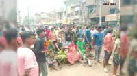 अतिक्रमण हटाने के विरोध में सड़क पर उतरे फुटकर विक्रेता, एनएच 333 किया जाम, बाजार के पास वेंडिंग जोन की मांग